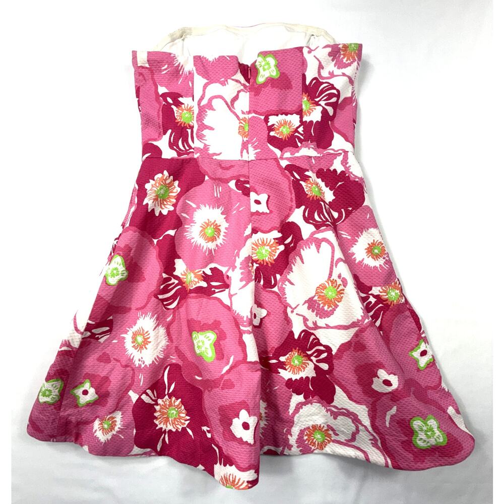 Lilly Pulitzer hotty pink cherry bloom begonias strapless pleated dress Sz 4 - Picture 10 of 16